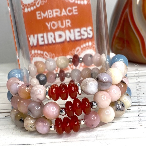 Peruvian Pink Opal Aquamarine Carnelian Bracelet - Picture 1 of 5
